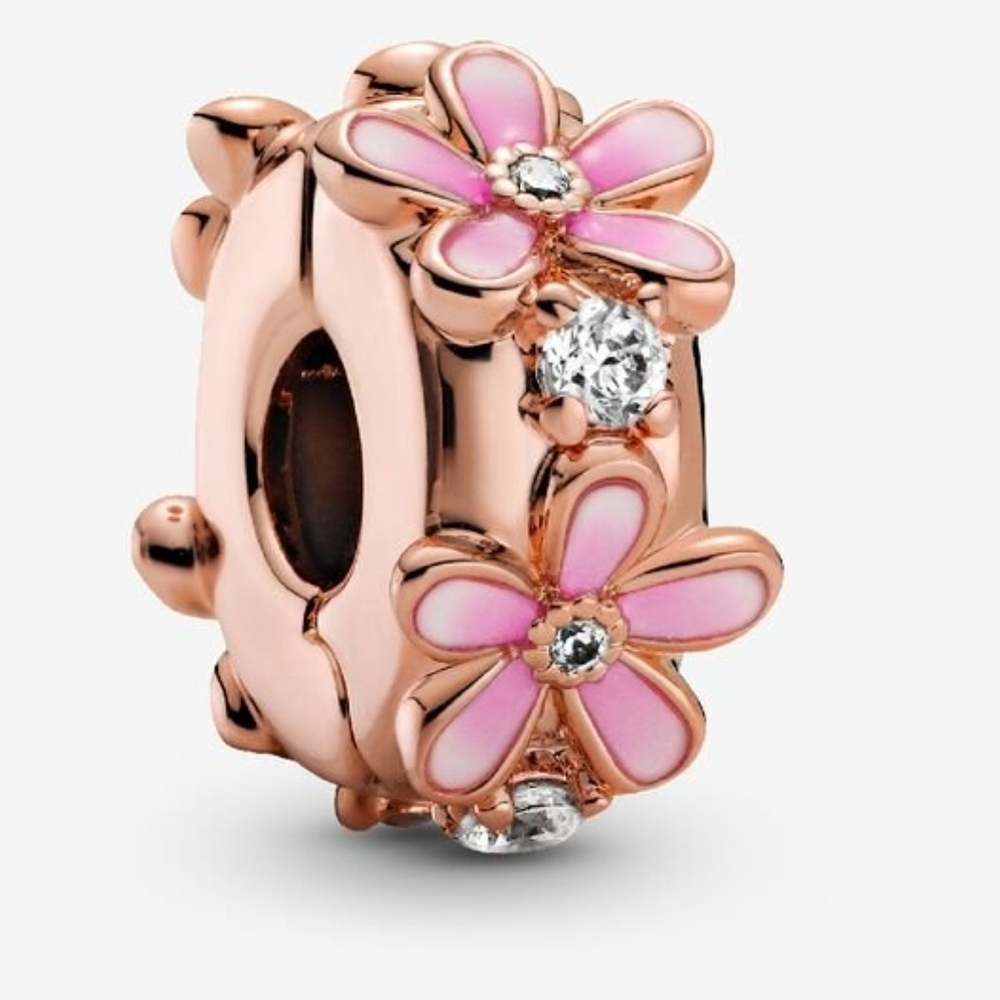 Pandora Rose Pink Daisy Gold Enamel Flower Clip Charm